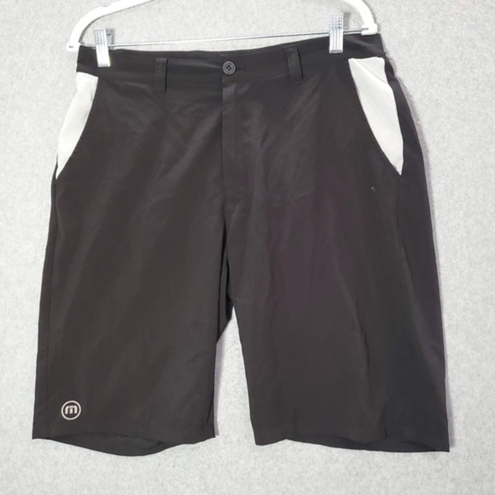 Travis‎ Mathew Men Shorts 32 Black Chino Golf Pockets Elastic Waist Inseam 10"